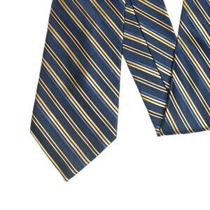 Jones New York Silk Tie Men’s 60” Navy Blue Gold Striped Designer Wide Tie New